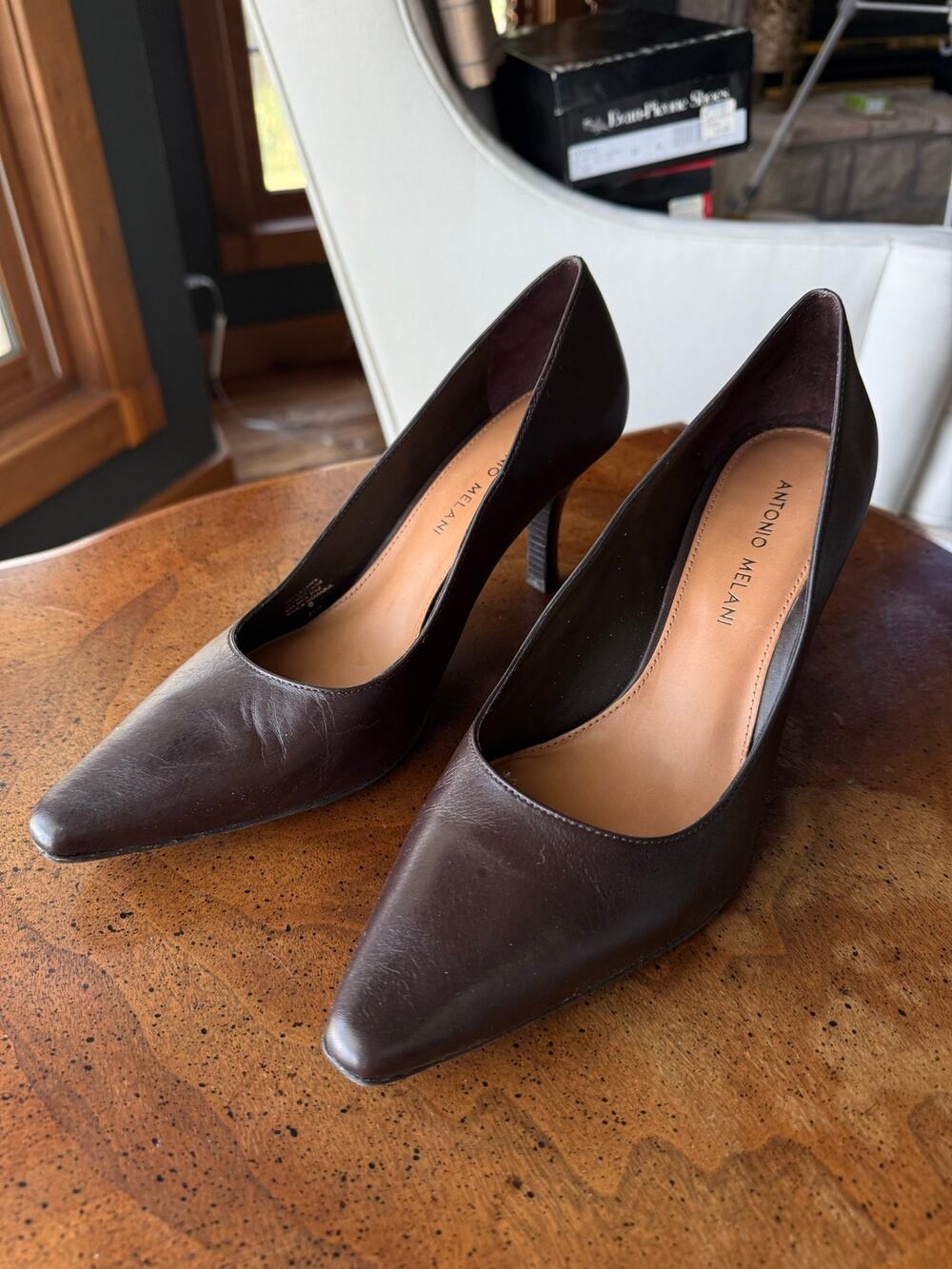 Antonio Melani Britt201 Pointed Toe Leather Pumps Heels Size 8M Night Brown